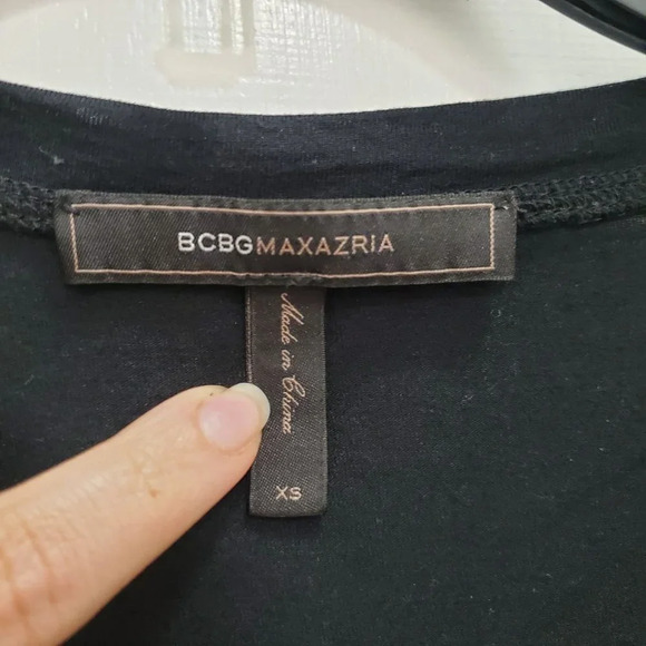 BCBGMaxAzria Women's Claire Black Gold Sequin Front Boxy Modal Dolman Top Sz‎ XS - Picture 3 of 5